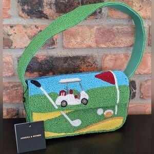NWT! America & Beyond Beaded Golf Course Caddy Cart Bag Purse Viral TikTok Green